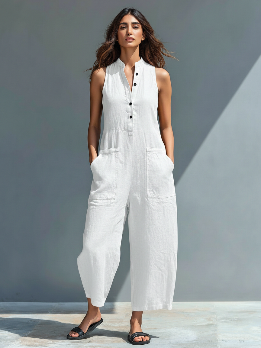 Silvia - Minimalistische Draagbare Overalls zonder Mouwen in Linnenmix