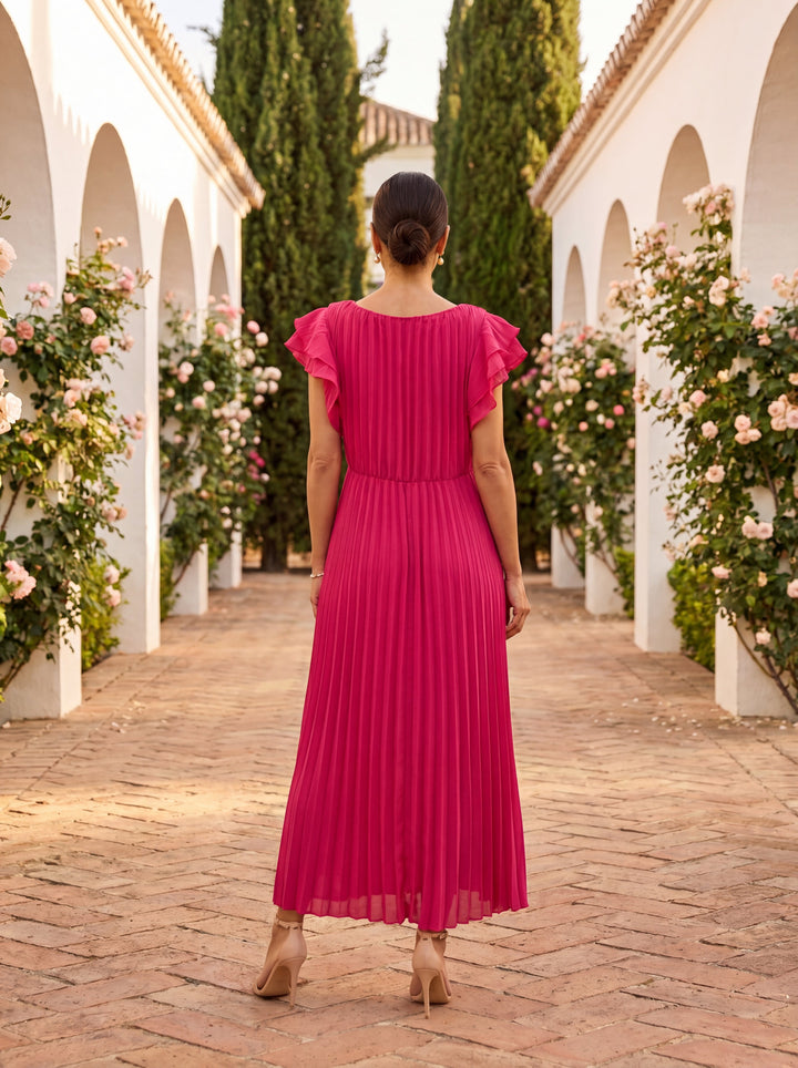 Seraphina | Elegante Maxi Jurk met Plissé en Knoop Taille