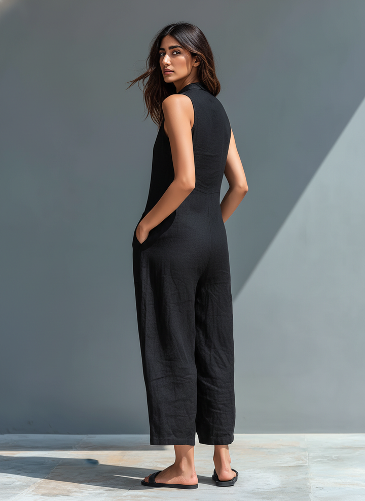 Silvia - Minimalistische Draagbare Overalls zonder Mouwen in Linnenmix