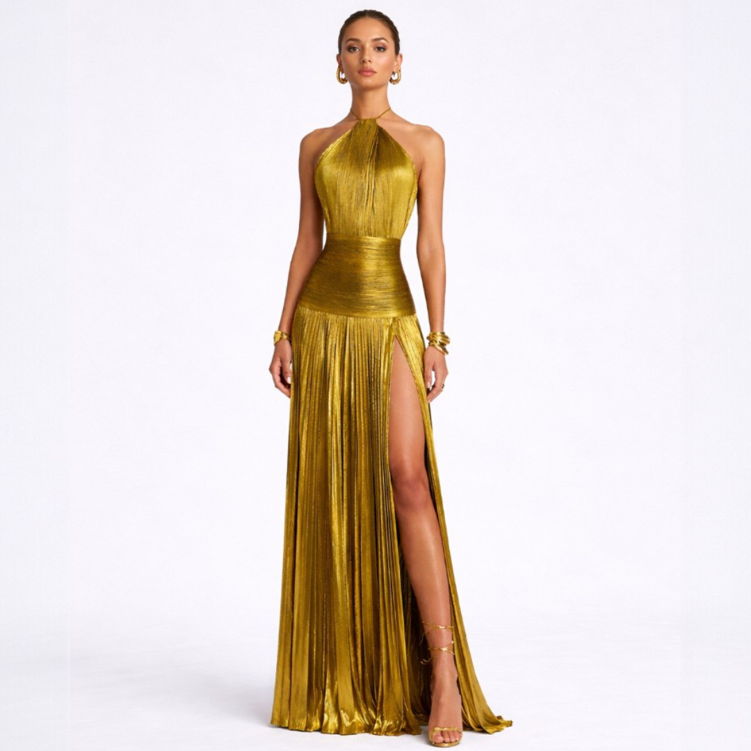 Emma | Halter Jurk Met Open Rug Metalen