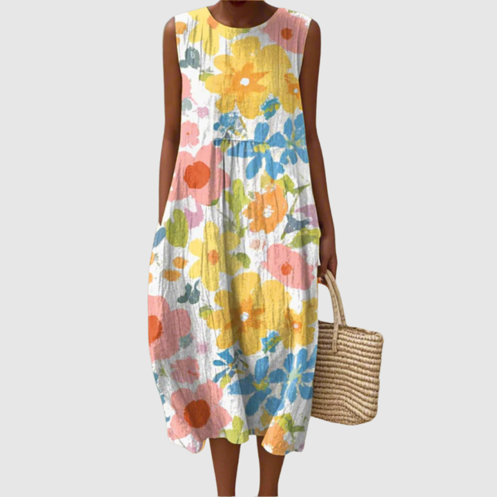Ella | Pastel Bloemen Midi Jurk