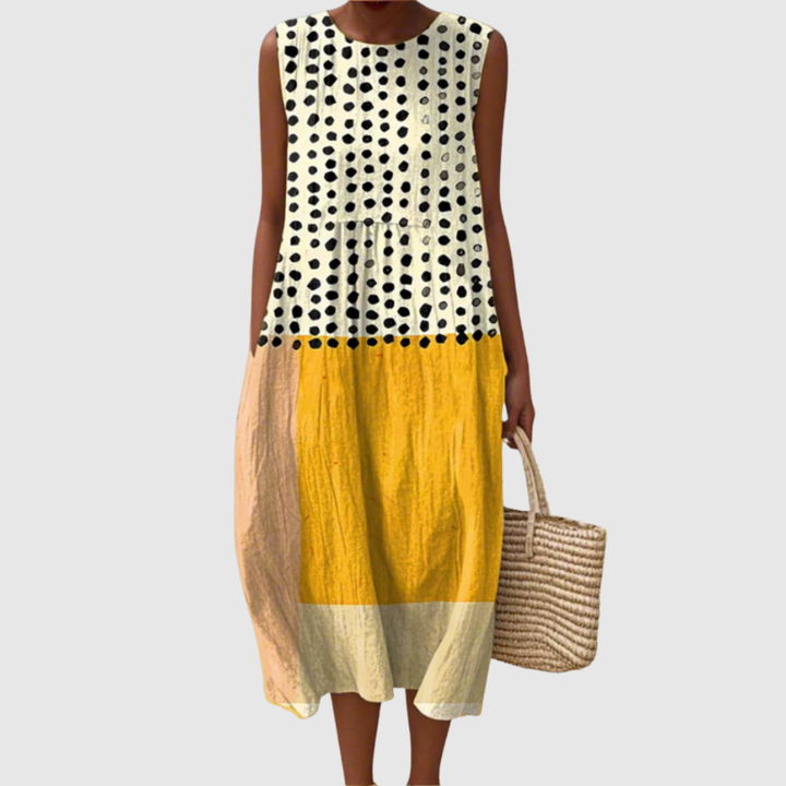 Leah | Polka Colorblock Midi Jurk