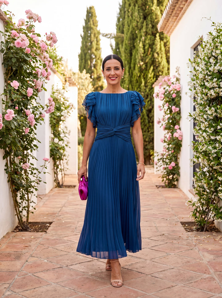 Seraphina | Elegante Maxi Jurk met Plissé en Knoop Taille