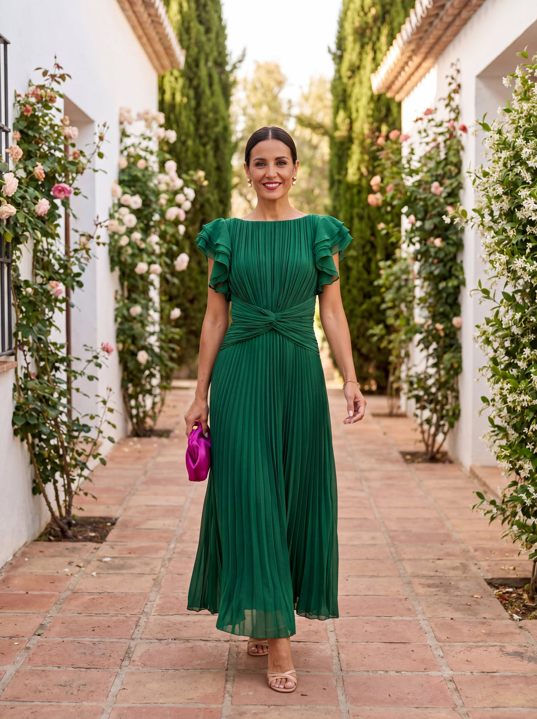 Seraphina | Elegante Maxi Jurk met Plissé en Knoop Taille
