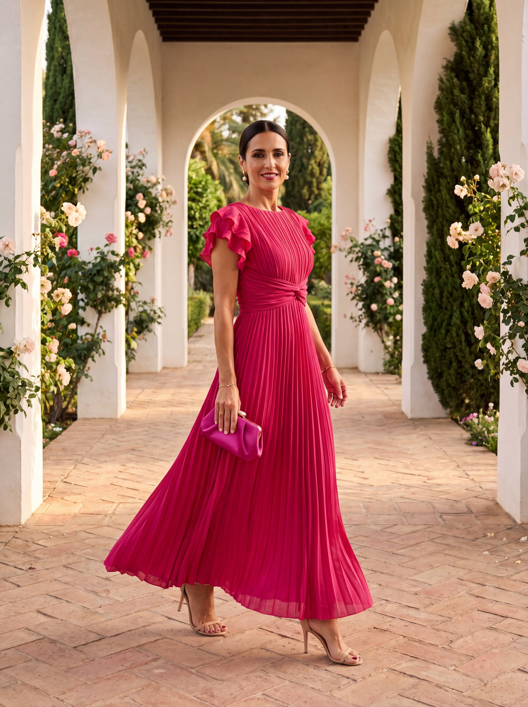 Seraphina | Elegante Maxi Jurk met Plissé en Knoop Taille