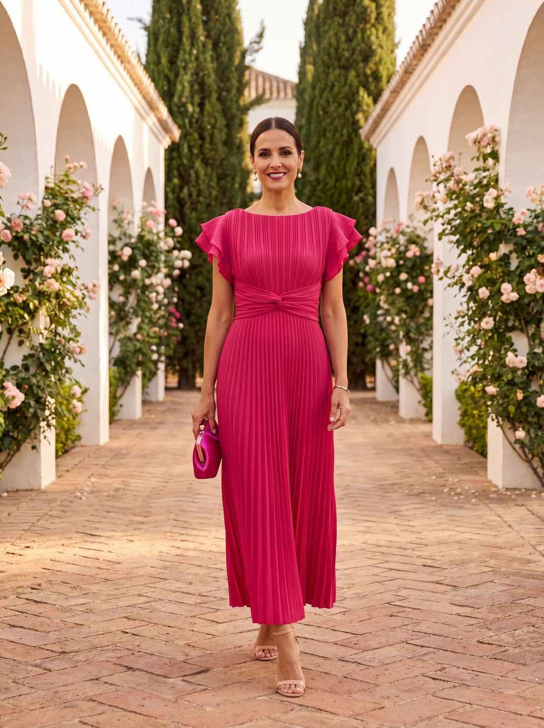 Seraphina | Elegante Maxi Jurk met Plissé en Knoop Taille
