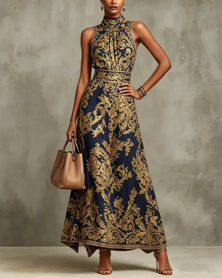Cornelia | Glamour jurk met gouden barokprint