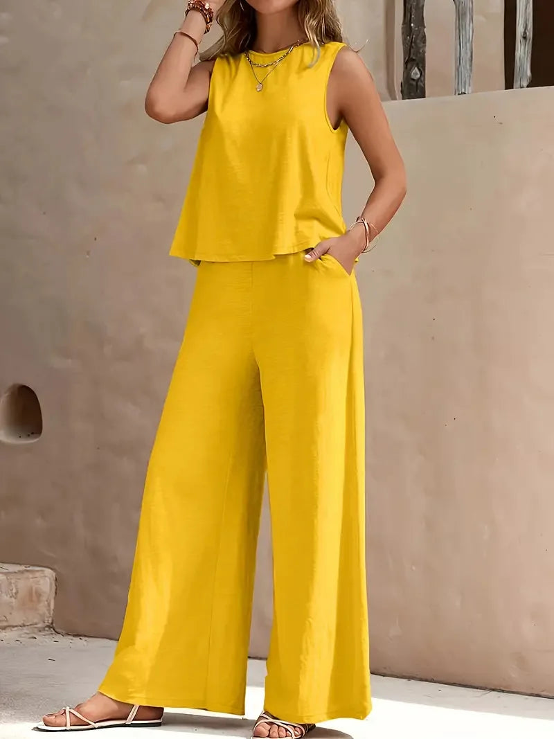 Danielle™ Mouwloze Twee-Delige Set | Mouwloos Top en Wijde Broek