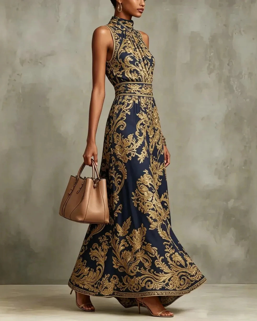 Cornelia | Glamour jurk met gouden barokprint