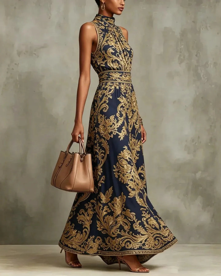 Cornelia | Glamour jurk met gouden barokprint