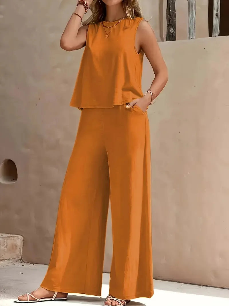 Danielle™ Mouwloze Twee-Delige Set | Mouwloos Top en Wijde Broek