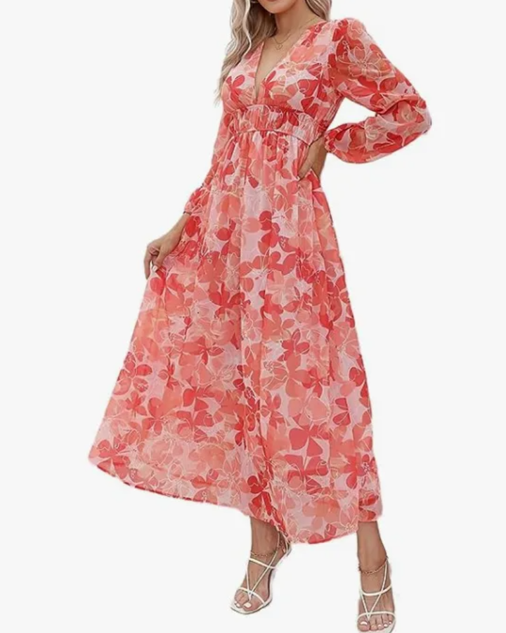 Celine | Vrouwelijke Jurk met Bloemenmotief