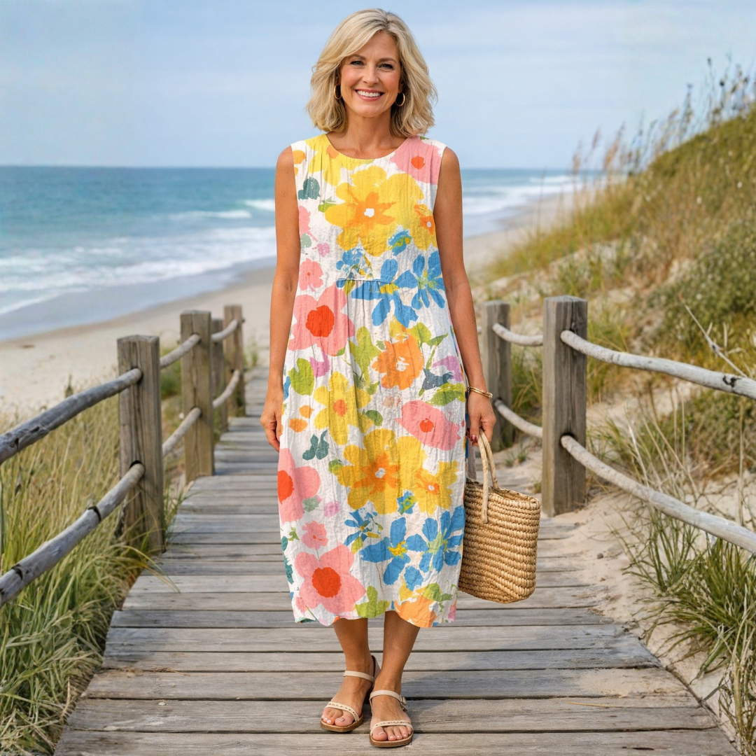 Ella | Pastel Bloemen Midi Jurk