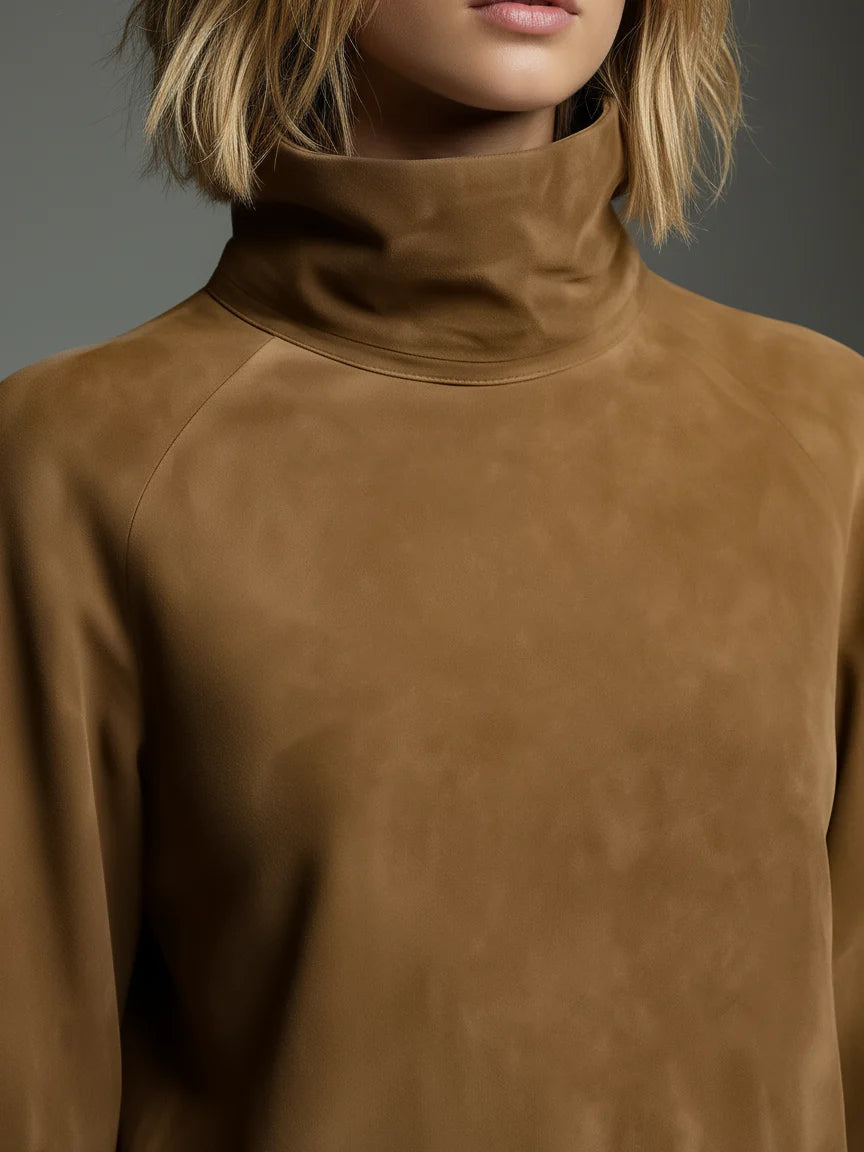 Beli | Losse minijurk van suede met hoge hals
