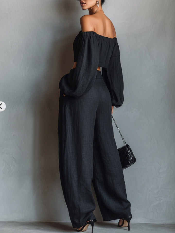 Tess™ || Off-Shoulder Set with Wide-Leg Pants