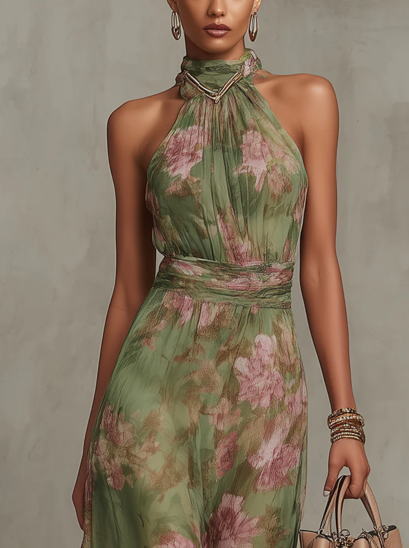Livia | Maxikleed Halter Bloemmotief