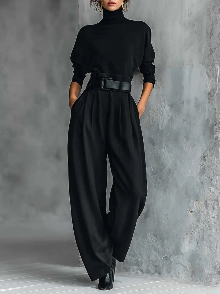 Jessica™ Elegante Top &amp; Rechte Broek Set | Aansluitende Coltrui en Op Maat Gemaakte Broek