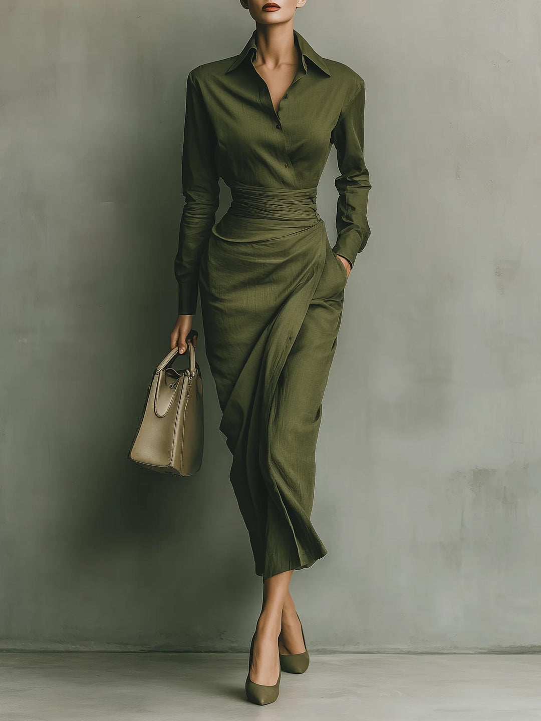 Noëlle™ | Lange Legergroene Maxi Jurk