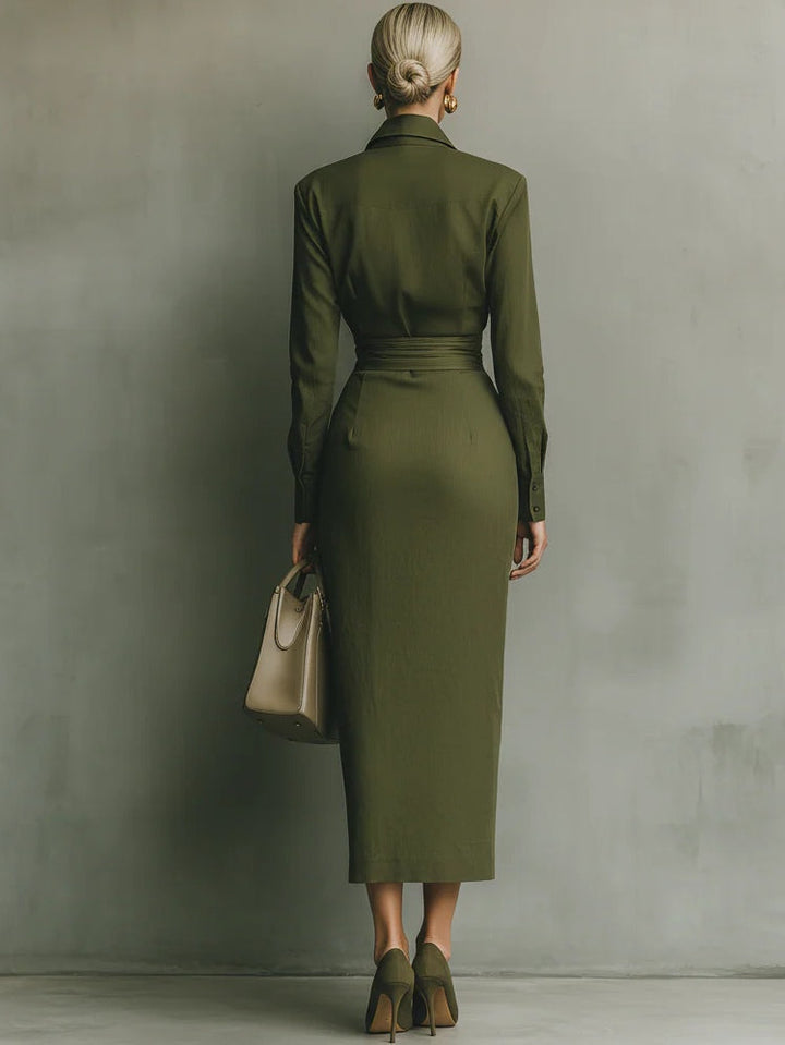 Noëlle™ | Lange Legergroene Maxi Jurk