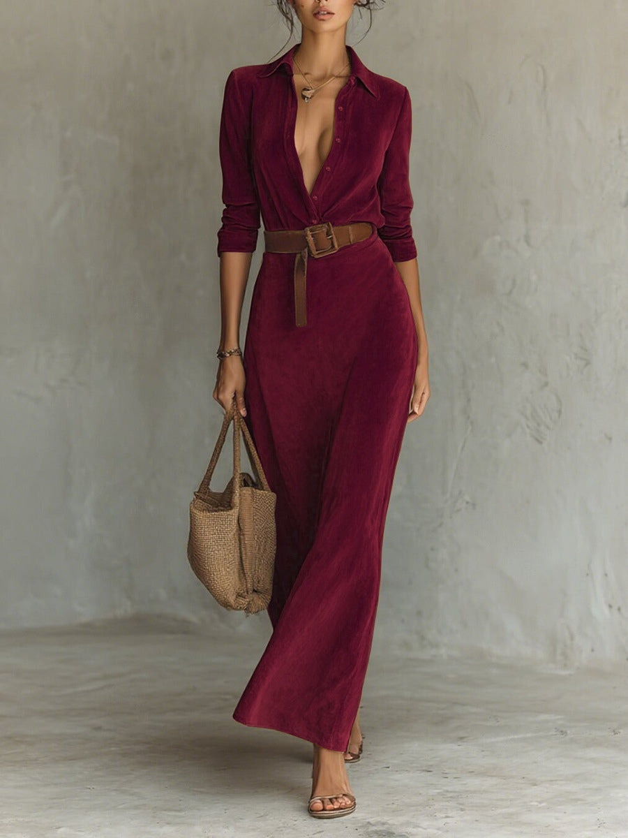 Juline™ | Suèdelook Maxi Dress with Lapels