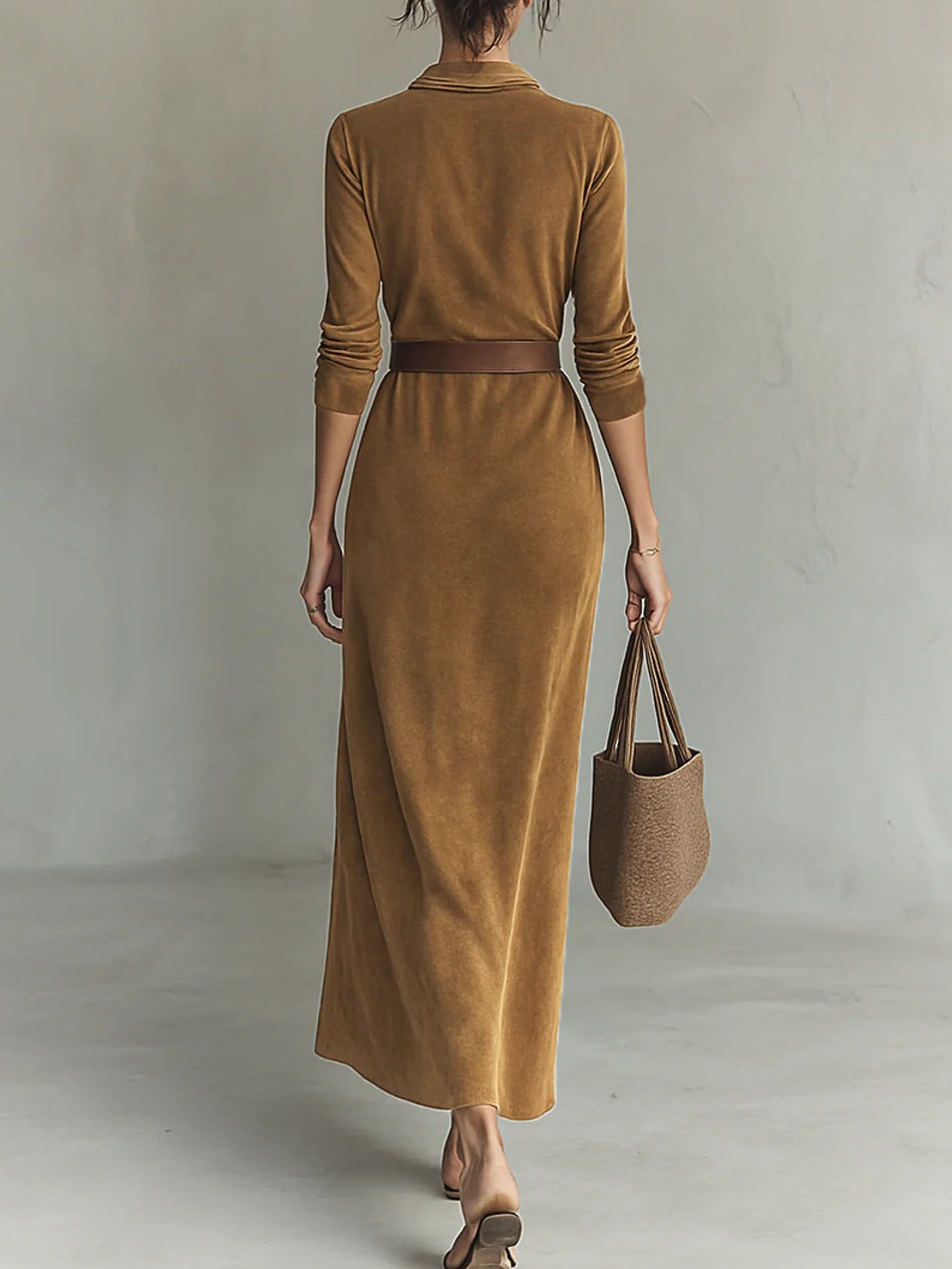Juline™ | Suèdelook Maxi Dress with Lapels