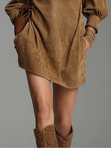 Lucienne™ | Flowy Suede Dress with Zipper