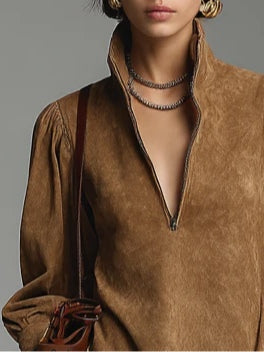 Lucienne™ | Flowy Suede Dress with Zipper
