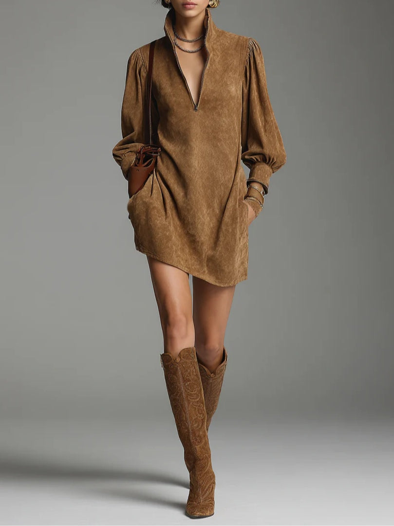 Lucienne™ | Vallen Suède Jurk met Rits