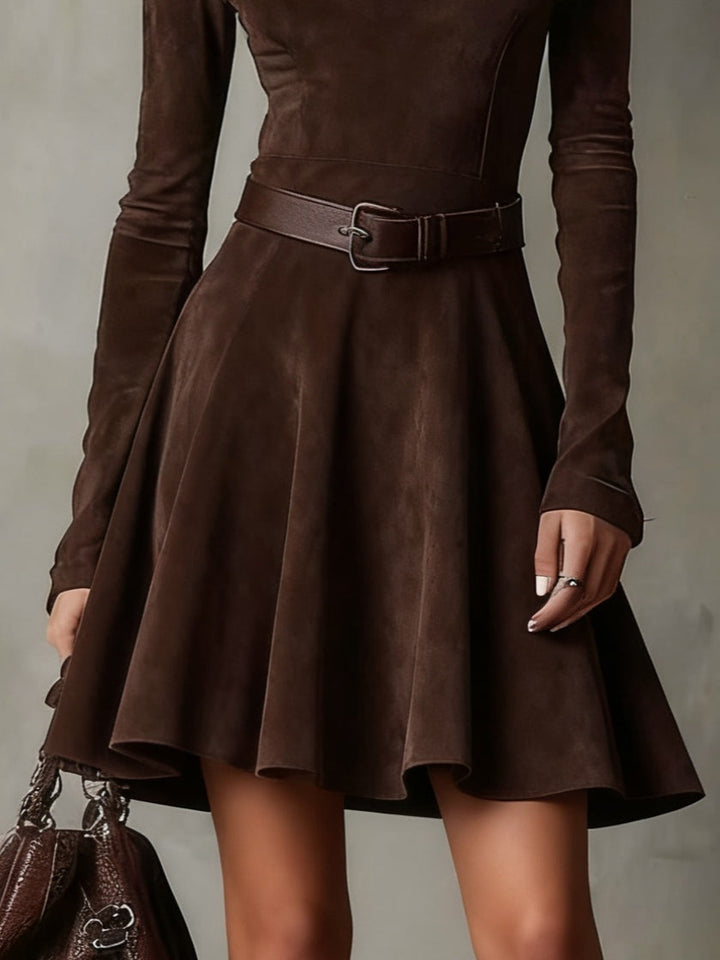 Noémie™ | Donkerbruine Vintage Suède Mini Jurk