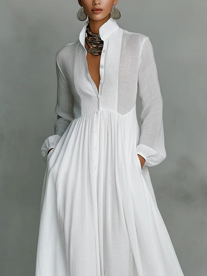 Léonie™ | Minimalistische Maxi Dress met Hoge Kraag