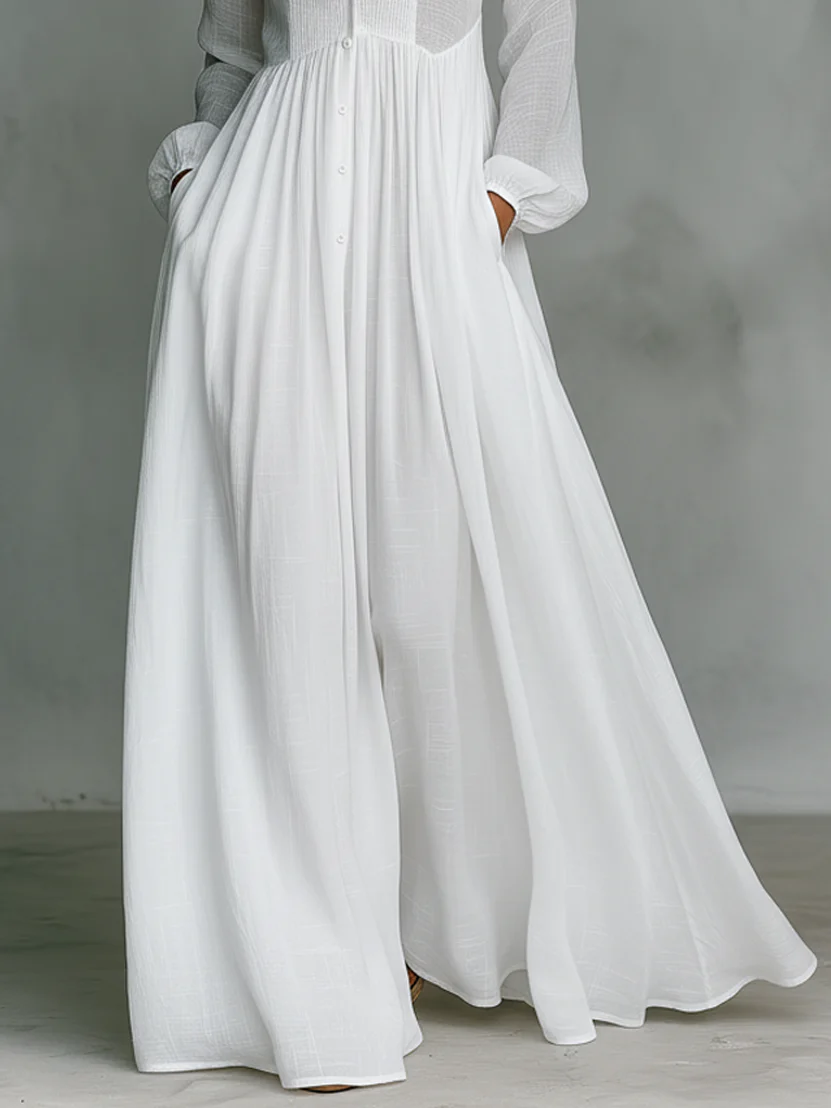 Léonie™ | Minimalistische Maxi Dress met Hoge Kraag