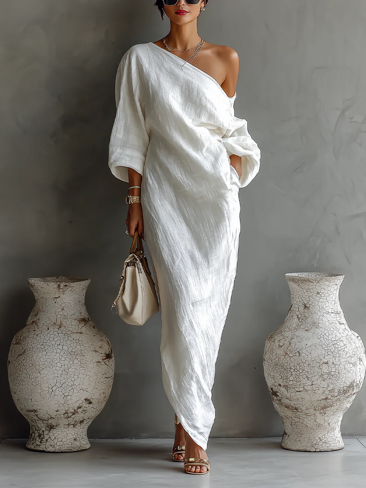 Elise™ | Chic One-Shoulder White Maxi Dress
