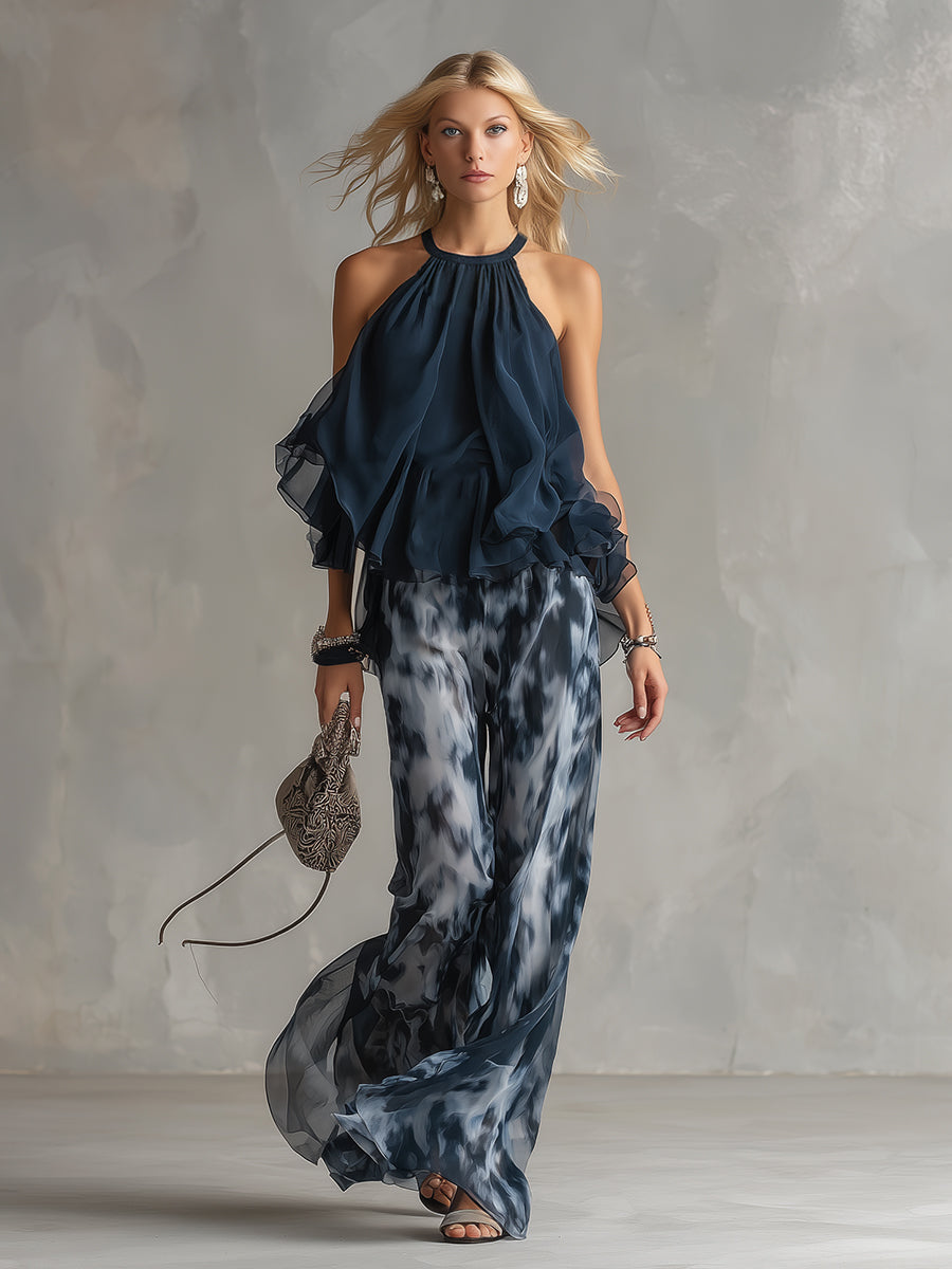 Élise | Elegante en lichte set met vloeiende top en brede broek