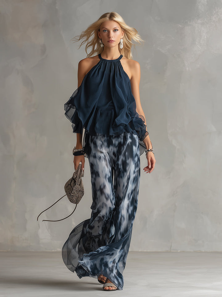 Élise | Elegante en lichte set met vloeiende top en brede broek