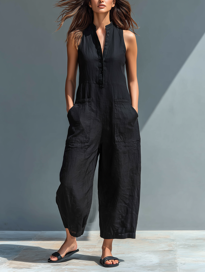 Silvia - Minimalistische Draagbare Overalls zonder Mouwen in Linnenmix