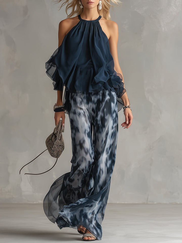 Élise | Elegante en lichte set met vloeiende top en brede broek