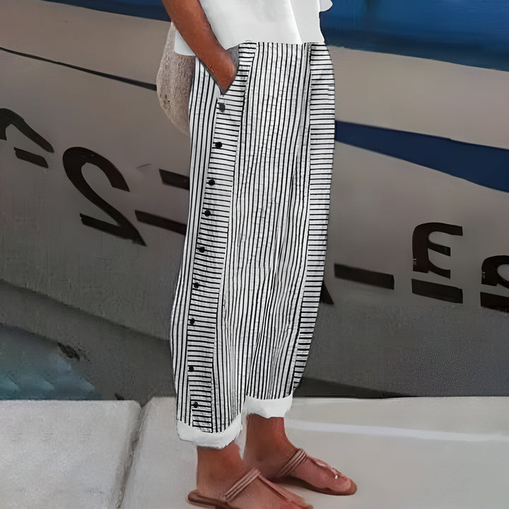 Tess | Gestreepte Paneel Knop Broek