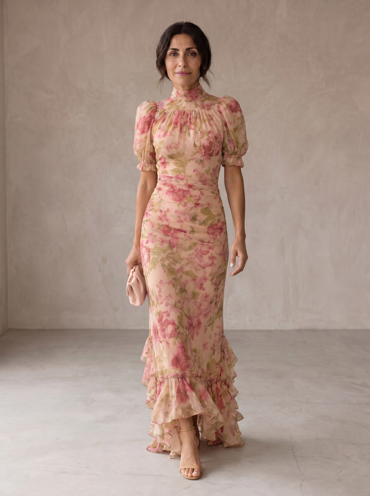 Rosario | Lange Bloemenjurk van Chiffon
