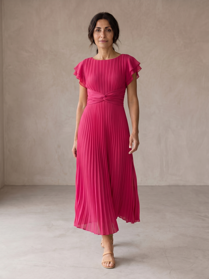 Seraphina | Elegante Maxi Jurk met Plissé en Knoop Taille