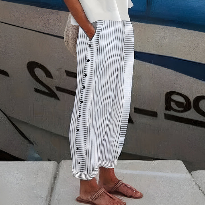 Tess | Gestreepte Paneel Knop Broek