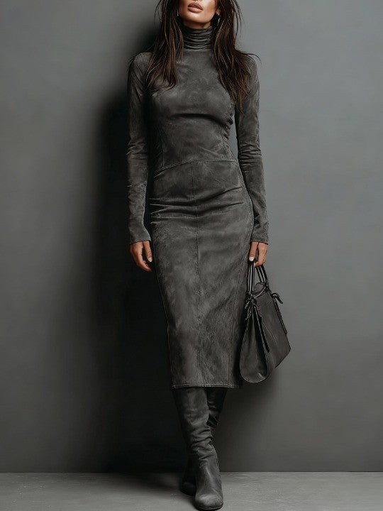Lorena | Lange midi jurk in bruin