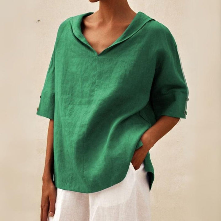 YLVIE I KLASSIEKE LINNEN BLOUSE MET V-HALS