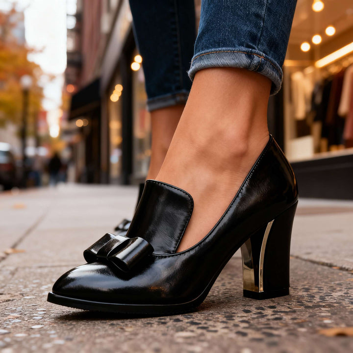 Lucette | Dames Loafer Pumps met Strikdetail en Blokhak