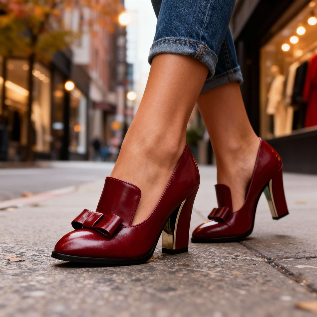 Lucette | Dames Loafer Pumps met Strikdetail en Blokhak
