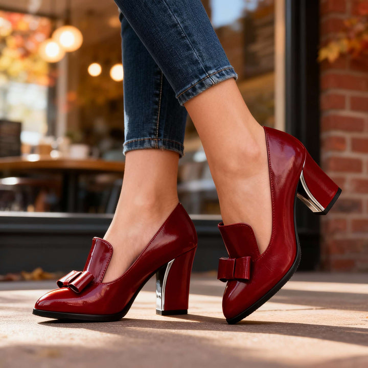 Lucette | Dames Loafer Pumps met Strikdetail en Blokhak