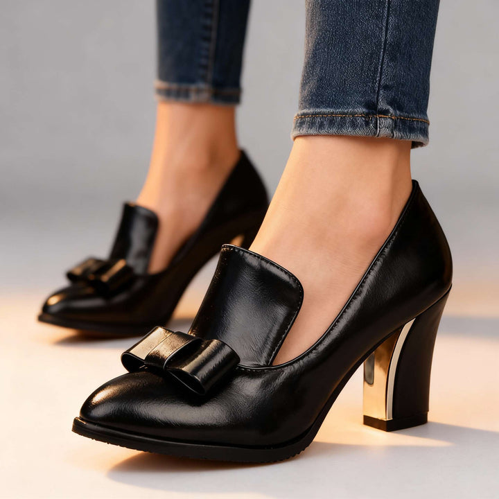 Lucette | Dames Loafer Pumps met Strikdetail en Blokhak