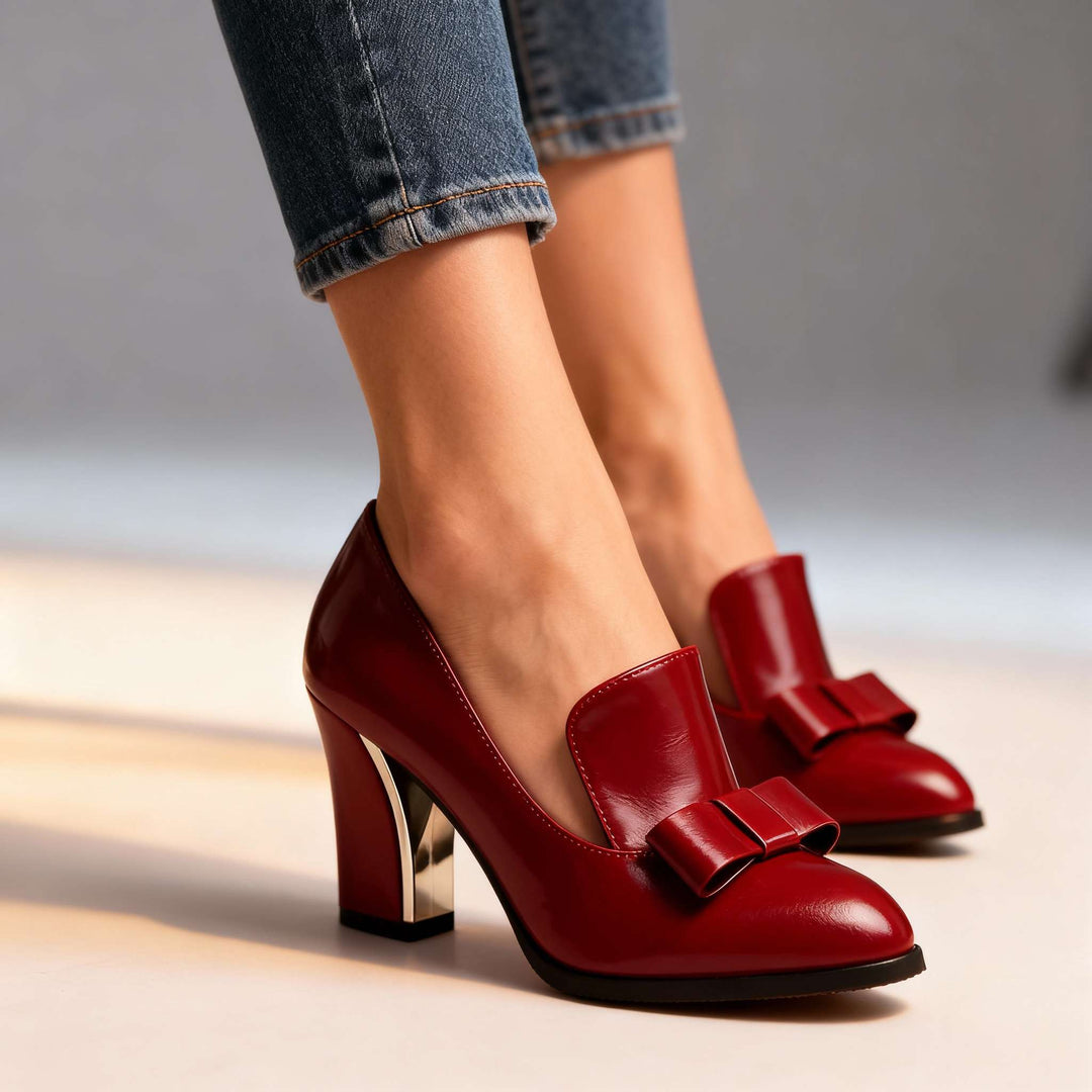 Lucette | Dames Loafer Pumps met Strikdetail en Blokhak
