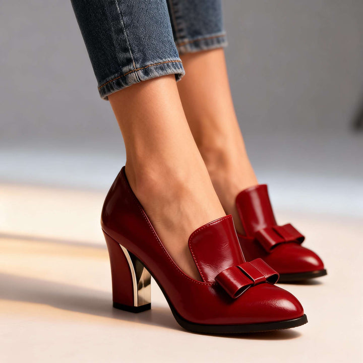 Lucette | Dames Loafer Pumps met Strikdetail en Blokhak