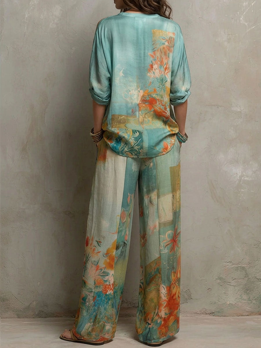 Chiara - Elegante set met bloemenprint en brede broek