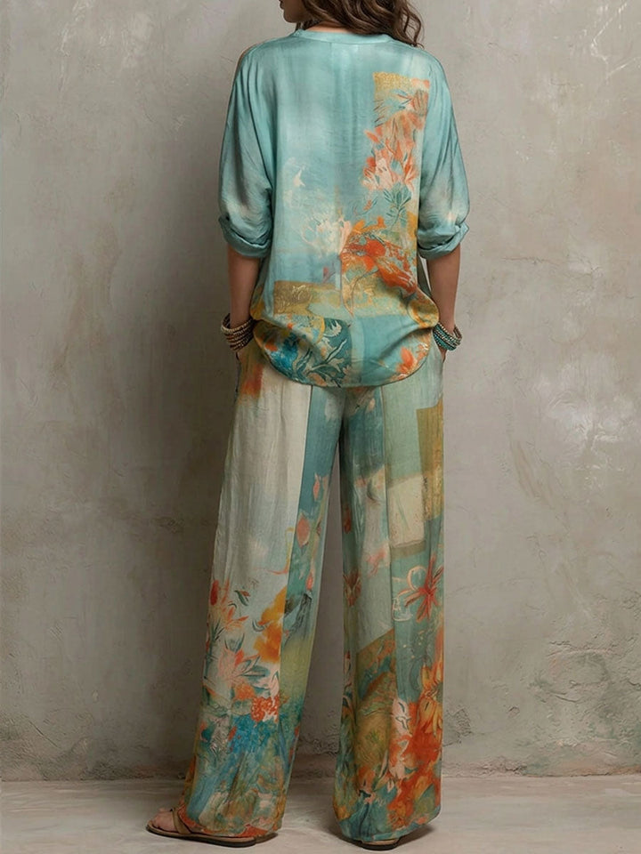 Chiara | Elegante set met bloemenprint en brede broek